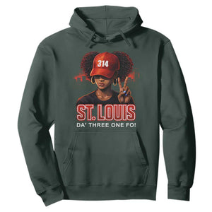 314 St Louis Hoodie Red Hat African American Woman STL City Pride Area Code TS10 Dark Forest Green Print Your Wear