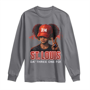 314 St Louis Long Sleeve Shirt Red Hat African American Woman STL City Pride Area Code TS10 Charcoal Print Your Wear