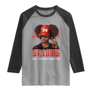 314 St Louis Raglan Shirt Red Hat African American Woman STL City Pride Area Code TS10 Sport Gray Black Print Your Wear