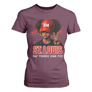 314 St Louis T Shirt For Women Red Hat African American Woman STL City Pride Area Code TS10 Maroon Print Your Wear