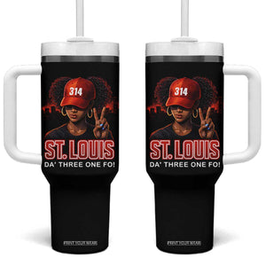 314 St Louis Tumbler With Handle Red Hat African American Woman STL City Pride Area Code TS10 One Size: 40 oz Black Print Your Wear
