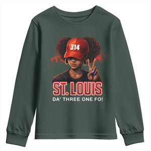 314 St Louis Youth Sweatshirt Red Hat African American Woman STL City Pride Area Code TS10 Dark Forest Green Print Your Wear