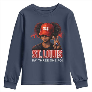 314 St Louis Youth Sweatshirt Red Hat African American Woman STL City Pride Area Code TS10 Navy Print Your Wear