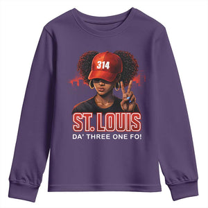 314 St Louis Youth Sweatshirt Red Hat African American Woman STL City Pride Area Code TS10 Purple Print Your Wear