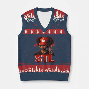 314 STL V-Neck Knit Sweater Vest Red Hat African American Woman Area Code St Louis City Pride TS10 Navy Red Print Your Wear