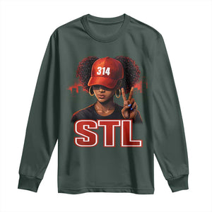 314 STL Long Sleeve Shirt Red Hat African American Woman Area Code St Louis City Pride TS10 Dark Forest Green Print Your Wear