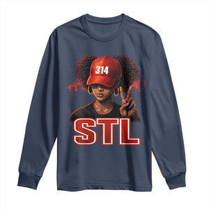 314 STL Long Sleeve Shirt Red Hat African American Woman Area Code St Louis City Pride TS10 Navy Print Your Wear