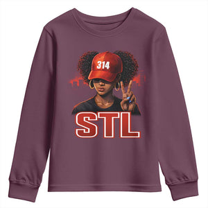 314 STL Youth Sweatshirt Red Hat African American Woman Area Code St Louis City Pride TS10 Maroon Print Your Wear