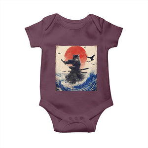 Samurai Cat Baby Onesie Vintage Japanese Art Anime Ukiyo-e Warrior TS10 Maroon Print Your Wear