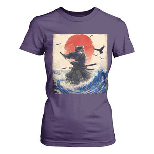 Samurai Cat T Shirt For Women Vintage Japanese Art Anime Ukiyo-e Warrior TS10 Purple Print Your Wear