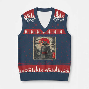 Alien Samurai V-Neck Knit Sweater Vest Vintage Japanese Art UFO Funny Ukiyo-e Warrior TS10 Navy Red Print Your Wear