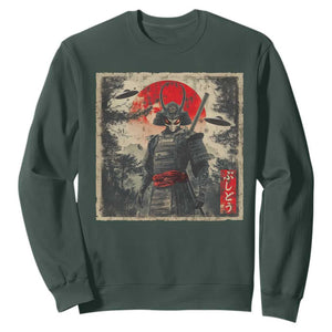 Alien Samurai Sweatshirt Vintage Japanese Art UFO Funny Ukiyo-e Warrior TS10 Dark Forest Green Print Your Wear