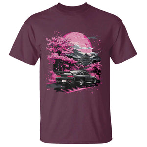 JDM Japanese T Shirt - Tokyo Japan Drift Race Car Mount Fuji Cherry Blossom Sakura Tee TS10 Maroon Print Your Wear