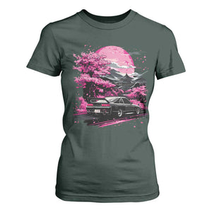 JDM Japanese T Shirt For Women Tokyo Japan Drift Race Car Mount Fuji Cherry Blossom Sakura TS10 Dark Forest Green Print Your Wear