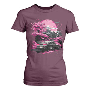 JDM Japanese T Shirt For Women Tokyo Japan Drift Race Car Mount Fuji Cherry Blossom Sakura TS10 Maroon Print Your Wear
