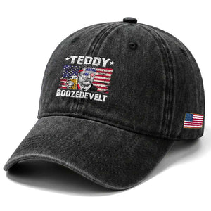 Funny Theodore Roosevelt 4th Of July Washed Cotton Baseball Cap Teddy Boozedevelt Drinking American Flag TS10 Print Your Wear