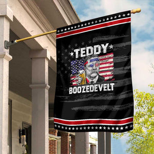 Funny Theodore Roosevelt 4th Of July Garden Flag Teddy Boozedevelt Drinking American Flag TS10 Distressed Black Red Print Your Wear