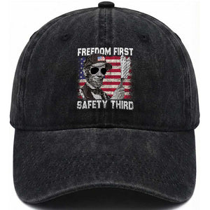 Lincoln 4th Of July Washed Cotton Baseball Cap Abe Freedom First Safety Third American Flag TS10 Washed Cap Universal Fit Black Print Your Wear