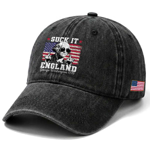 Funny 4th of July George Washington Washed Cotton Baseball Cap Suck It England 1776 TS10 Print Your Wear