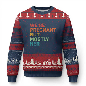 We're Pregnant But Mostly Her Ugly Christmas Sweater Funny Pregnancy Announcement Expecting Mom Dad TS10 Navy Red Print Your Wear