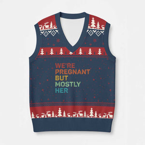We're Pregnant But Mostly Her V-Neck Knit Sweater Vest Funny Pregnancy Announcement Expecting Mom Dad TS10 Navy Red Print Your Wear