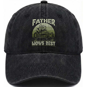 Father Mows Best Washed Cotton Baseball Cap Lawn Mower Mowing Dad Retro Father's Day Gift TS10 Print Your Wear