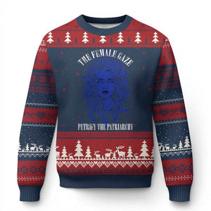 Medusa Feminist Ugly Christmas Sweater Womens Rights Mythical Empowerment Graphic TS10 Navy Red Print Your Wear