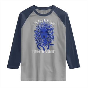 Medusa Feminist Raglan Shirt Womens Rights Mythical Empowerment Graphic TS10 Sport Gray Navy Print Your Wear