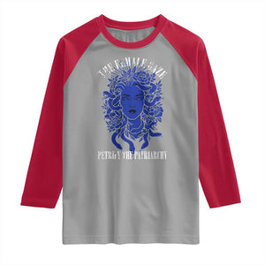 Medusa Feminist Raglan Shirt Womens Rights Mythical Empowerment Graphic TS10 Sport Gray Red Print Your Wear