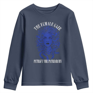 Medusa Feminist Youth Sweatshirt Womens Rights Mythical Empowerment Graphic TS10 Navy Print Your Wear