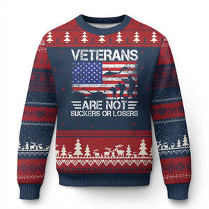 Veterans Are Not Suckers Or Losers Ugly Christmas Sweater Veteran Vintage US Flag Protest TS10 Navy Red Print Your Wear