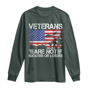 Veterans Are Not Suckers Or Losers Long Sleeve Shirt Veteran Vintage US Flag Protest TS10 Dark Forest Green Print Your Wear