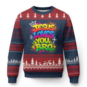 Jesus Loves You Bro Christian Believer Faith Ugly Christmas Sweater Dripping Graffiti Rap God Religious Graphic