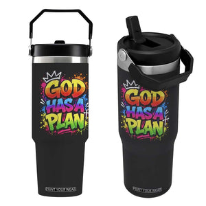 God Has A Plan Flip Straw Tumbler Graffiti Rap Christian Faith Graphic