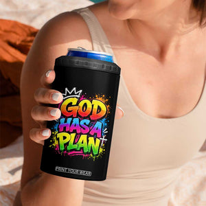 God Has A Plan 4 in 1 Can Cooler Tumbler Graffiti Rap Christian Faith Graphic
