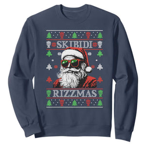 Skibidi Rizzmas Christmas Sweatshirt Rizz Santa Claus Funny Xmas Gen Alpha Ugly Christmas TS10 Navy Print Your Wear