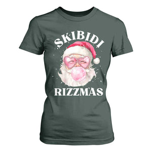 Skibidi Rizzmas Christmas T Shirt For Women Rizz Santa Pink Bubble Gum Funny Xmas Gen Alpha Girl Kids TS10 Dark Forest Green Print Your Wear
