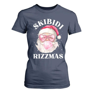 Skibidi Rizzmas Christmas T Shirt For Women Rizz Santa Pink Bubble Gum Funny Xmas Gen Alpha Girl Kids TS10 Navy Print Your Wear