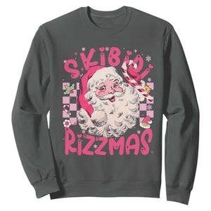 SKIBIDI Rizzmas Santa Sweatshirt Rizz Santa Pink Groovy Funny Xmas Gen Alpha Girl Kids TS10 Dark Heather Print Your Wear