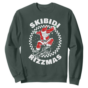 Skibidi Rizzmas Christmas Sweatshirt Rizz Skateboarding Santa Claus Skater Skateboard Skateboarder TS10 Dark Forest Green Print Your Wear
