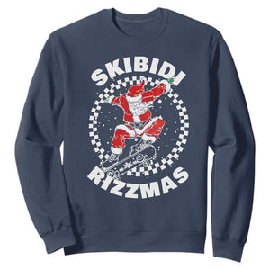Skibidi Rizzmas Christmas Sweatshirt Rizz Skateboarding Santa Claus Skater Skateboard Skateboarder TS10 Navy Print Your Wear