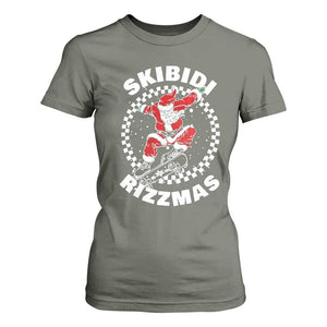 Skibidi Rizzmas Christmas T Shirt For Women Rizz Skateboarding Santa Claus Skater Skateboard Skateboarder TS10 Military Green Print Your Wear