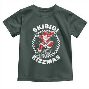 Skibidi Rizzmas Christmas Toddler T Shirt Rizz Skateboarding Santa Claus Skater Skateboard Skateboarder TS10 Dark Forest Green Print Your Wear