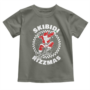Skibidi Rizzmas Christmas Toddler T Shirt Rizz Skateboarding Santa Claus Skater Skateboard Skateboarder TS10 Military Green Print Your Wear