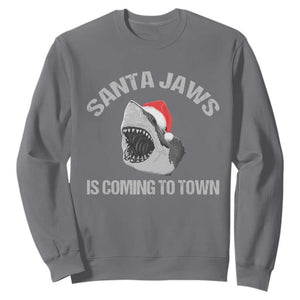 Funny Shark Christmas Sweatshirt Santa Jaws Is Coming Town TS10 Charcoal Print Your Wear