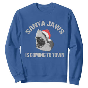 Funny Shark Christmas Sweatshirt Santa Jaws Is Coming Town TS10 Royal Blue Print Your Wear