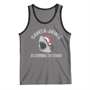 Funny Shark Christmas Tank Top Santa Jaws Is Coming Town TS10 Deep Heather Black Print Your Wear