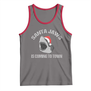 Funny Shark Christmas Tank Top Santa Jaws Is Coming Town TS10 Deep Heather Red Print Your Wear