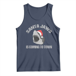 Funny Shark Christmas Tank Top Santa Jaws Is Coming Town TS10 Navy Print Your Wear