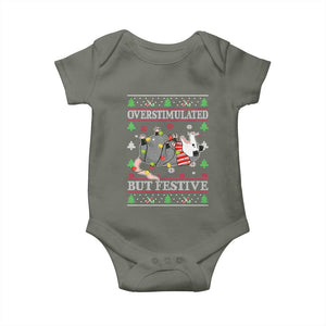 Possum Christmas Baby Onesie Overstimulated But Festive Ugly Christmas TS10 Military Green Print Your Wear